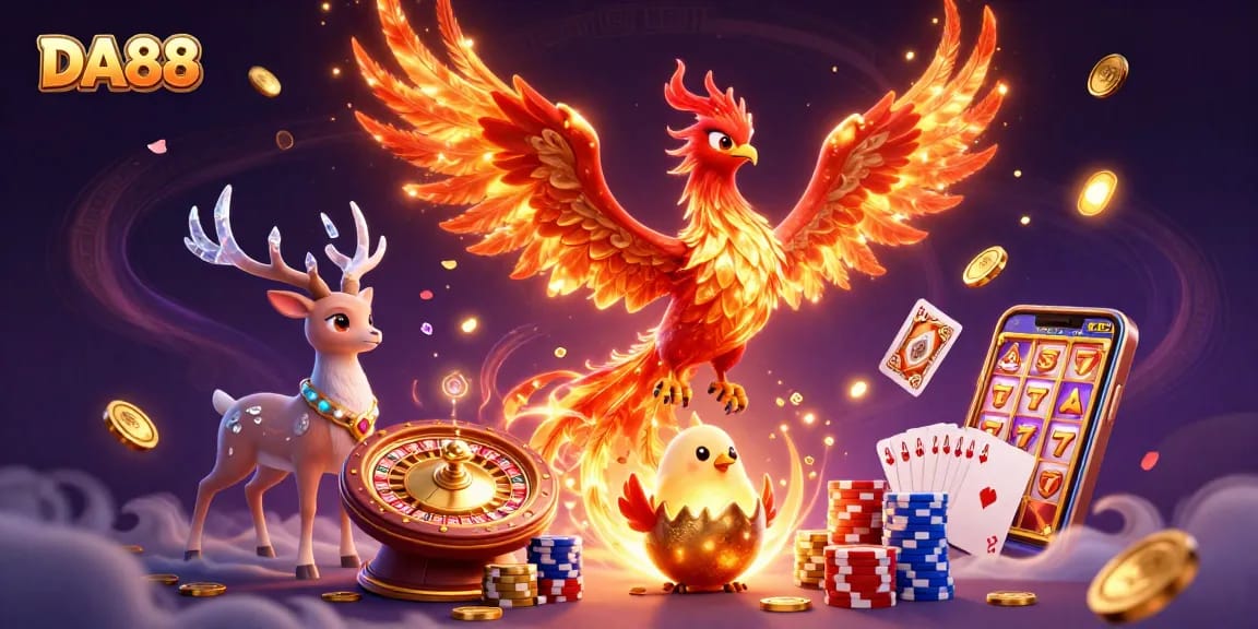 Engage with DA88 in vibrant casino scenes featuring dynamic characters and thrilling game elements.