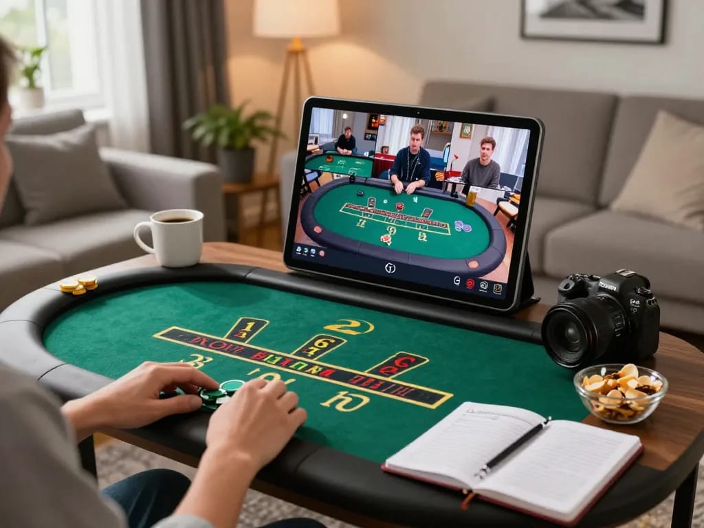 Engaging online blackjack experience at HM88 with stylish home setup and gameplay focus.