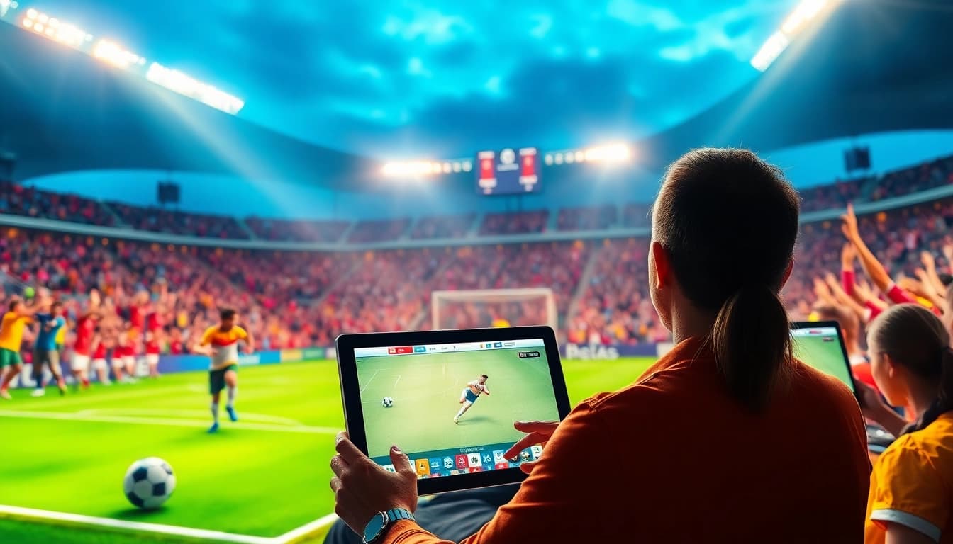 Engaging live football match experience on okwintv.zone with enthusiastic fans watching on devices.