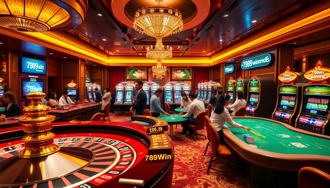 Experience the thrill of gambling at 789win's luxurious casino with poker tables and roulette wheels.