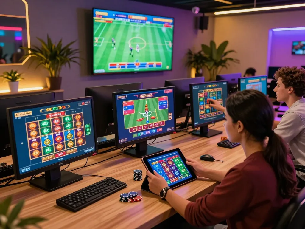 Exciting gaming scene at https://tt888.de.com with players gambling online, showcasing vibrant casino games and engaging atmosphere.