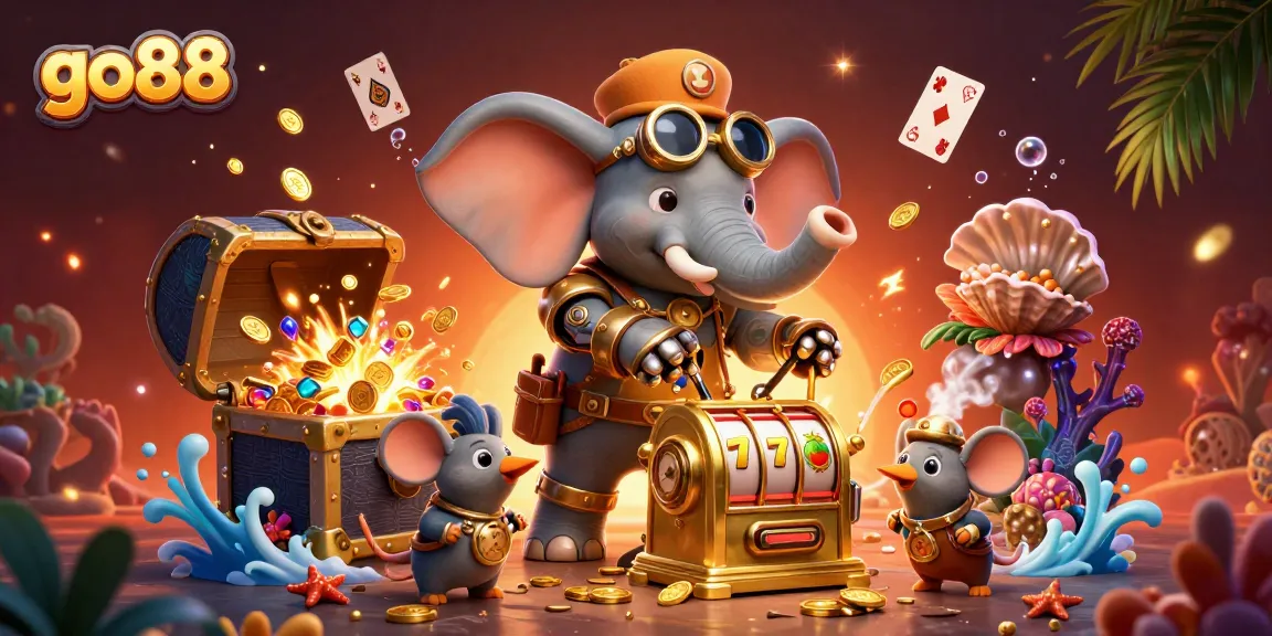 Experience high-stakes action in go88's vibrant casino world with a whimsical 3D illustration.