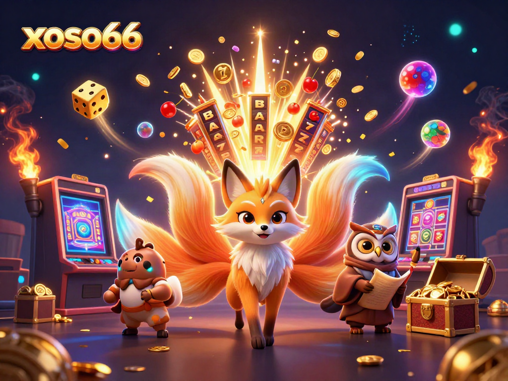 Experience thrilling gameplay with xoso66 amidst colorful spirits, slot machines, and vibrant jackpot excitement.
