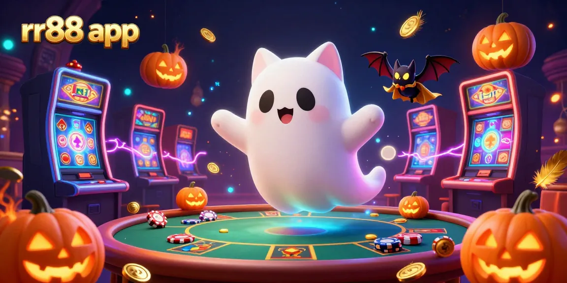 Play the rr88 app in a colorful casino with engaging characters and vibrant gaming effects.
