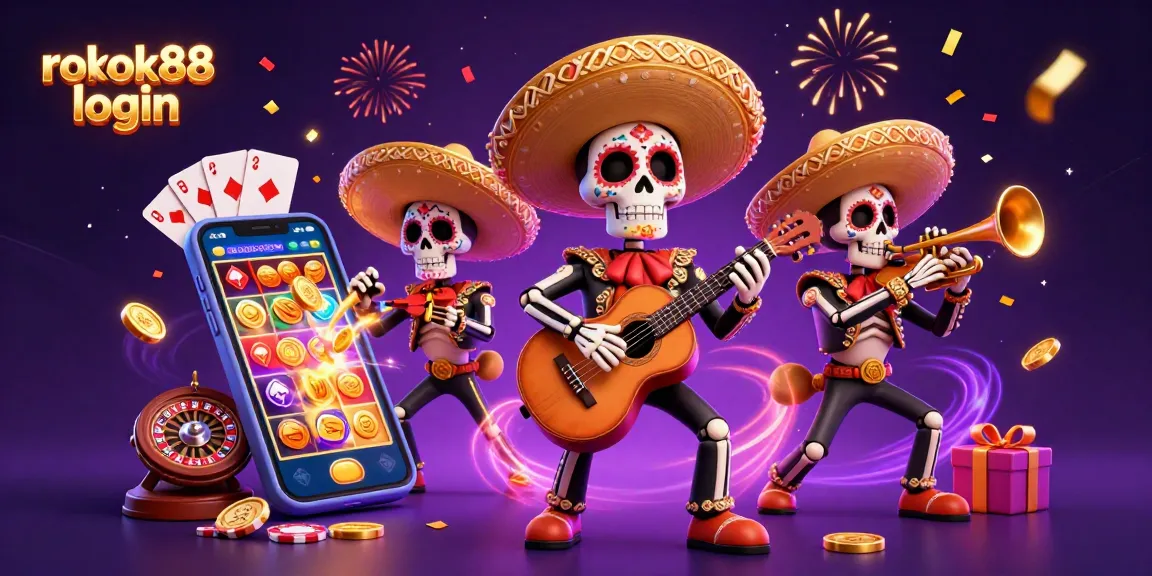 Experience the excitement of rokok88 login with vibrant gaming elements in a festive scene.