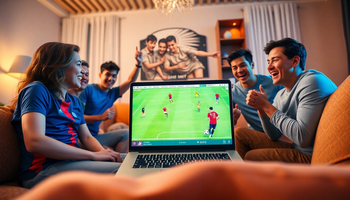 Socolive TV streaming a live football match in a cozy living room, capturing excitement and engagement.