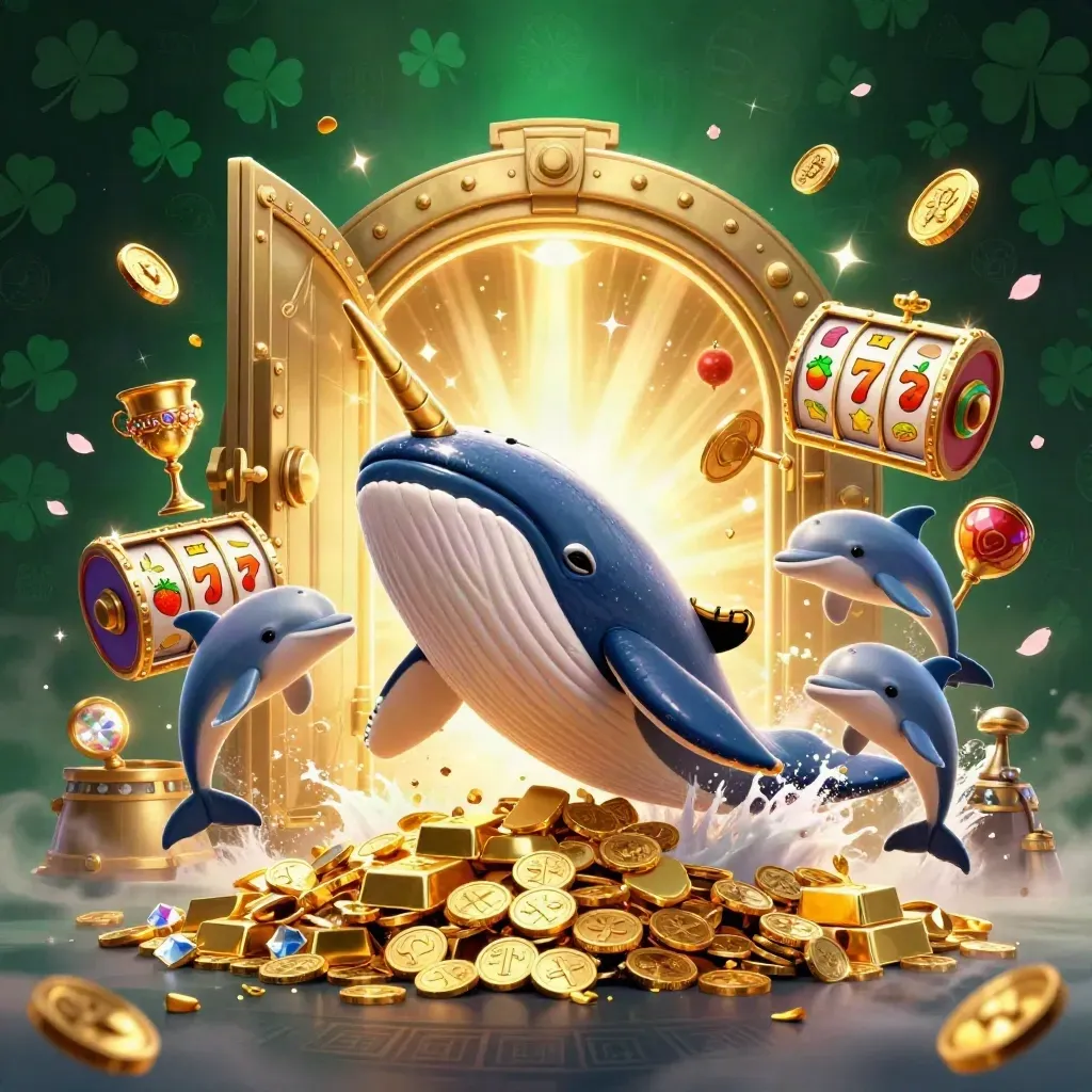 Balena capitano, narvalo e delfini tra monete, casseforte d’oro e luci neon.