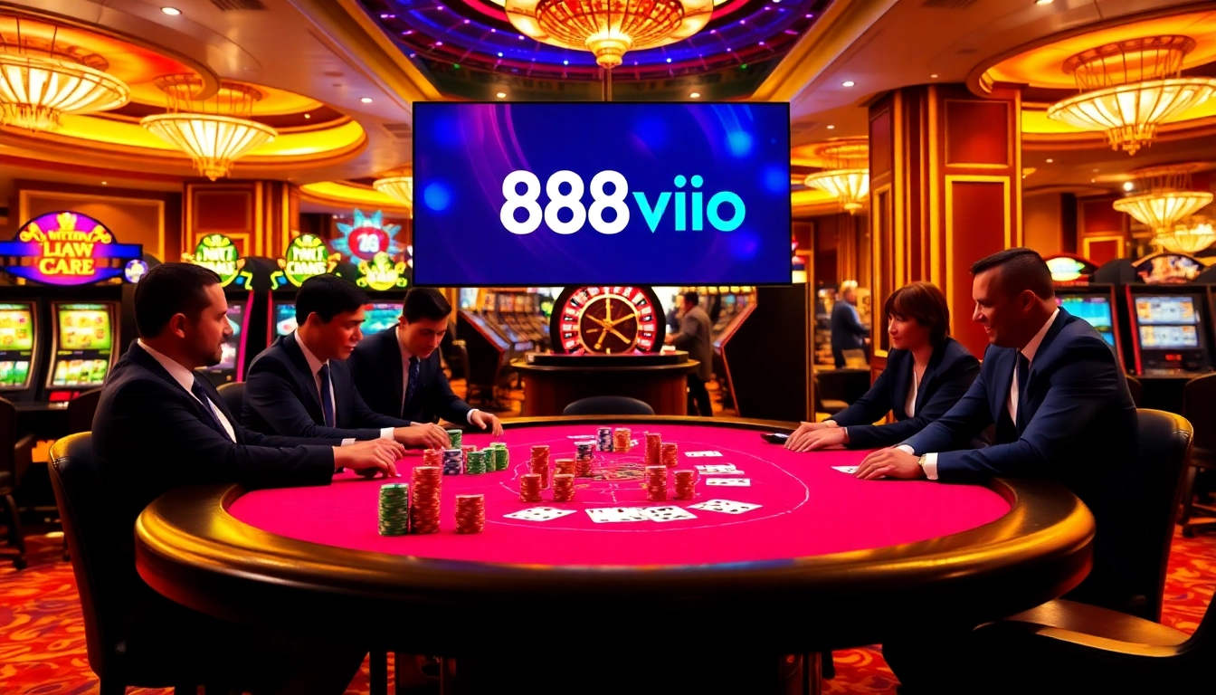 Engage in thrilling poker games at https://888vi.io/, surrounded by vibrant casino excitement and luxury.