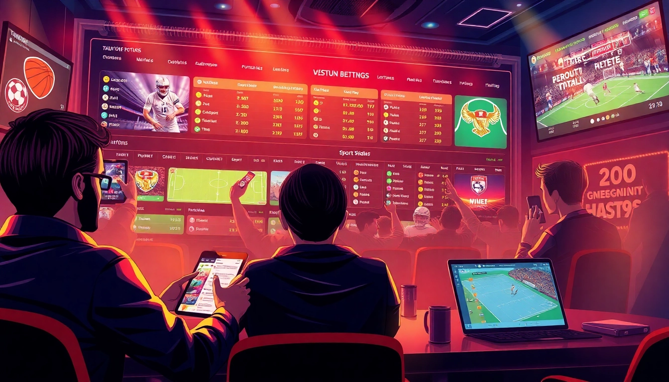 Engaging scene of thể thao go8 betting with dynamic visuals of sports and betting slips.