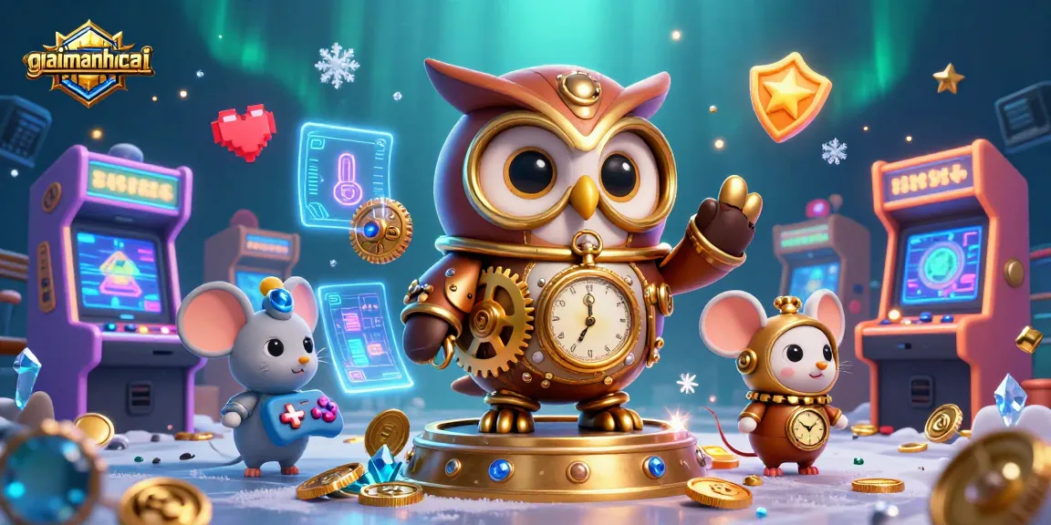 Join the adventure with giaimanhacai, where a time-traveler owl and clockwork mouse explore a lively casino!