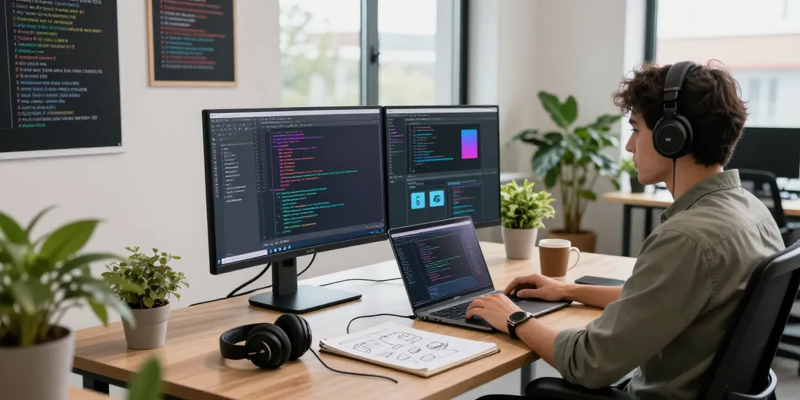 Developer engaged in coding with WPS Download tools in a bright, modern office.