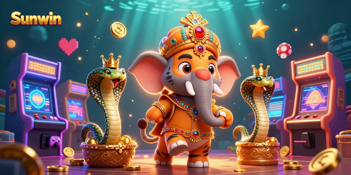 Experience the thrill of winning with Sunwin's vibrant 3D casino illustration featuring engaging game elements and characters.