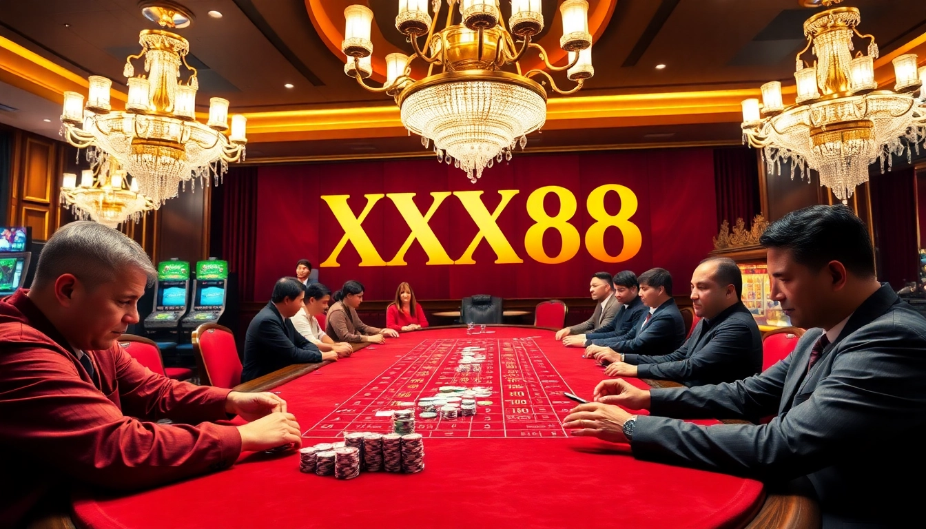 Exciting Baccarat game environment at XX88 with players and dealers engaged in high-stakes action.
