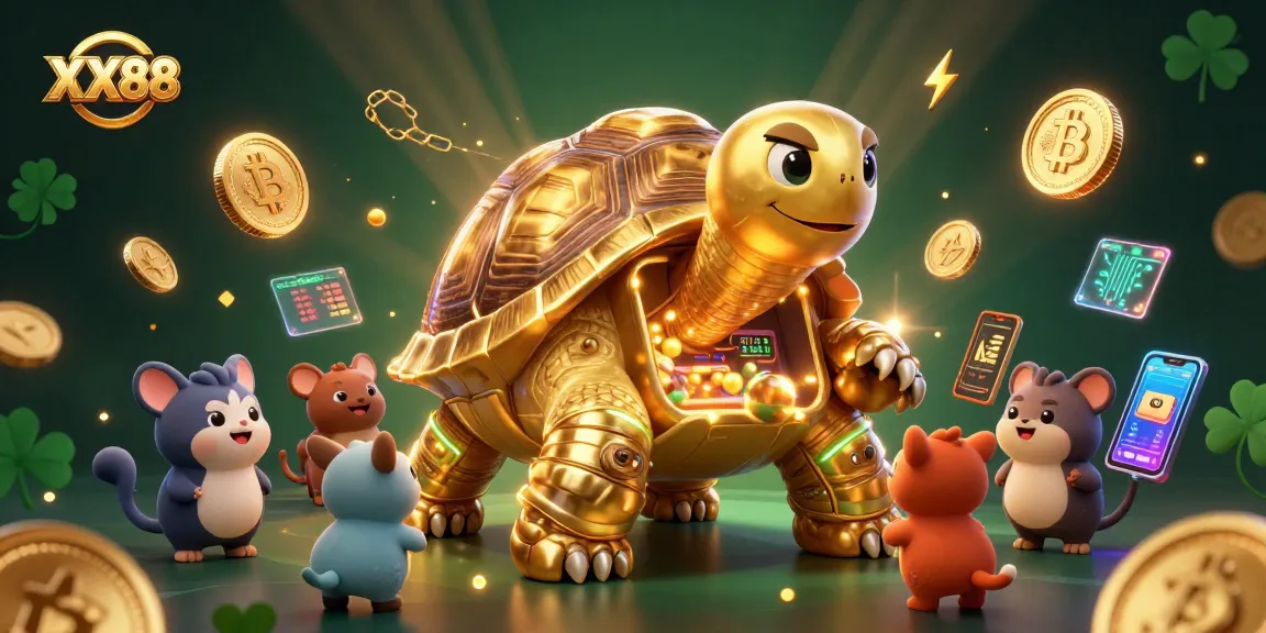 Experience thrilling games at XX88 with a vibrant scene of a golden tortoise pinball machine.