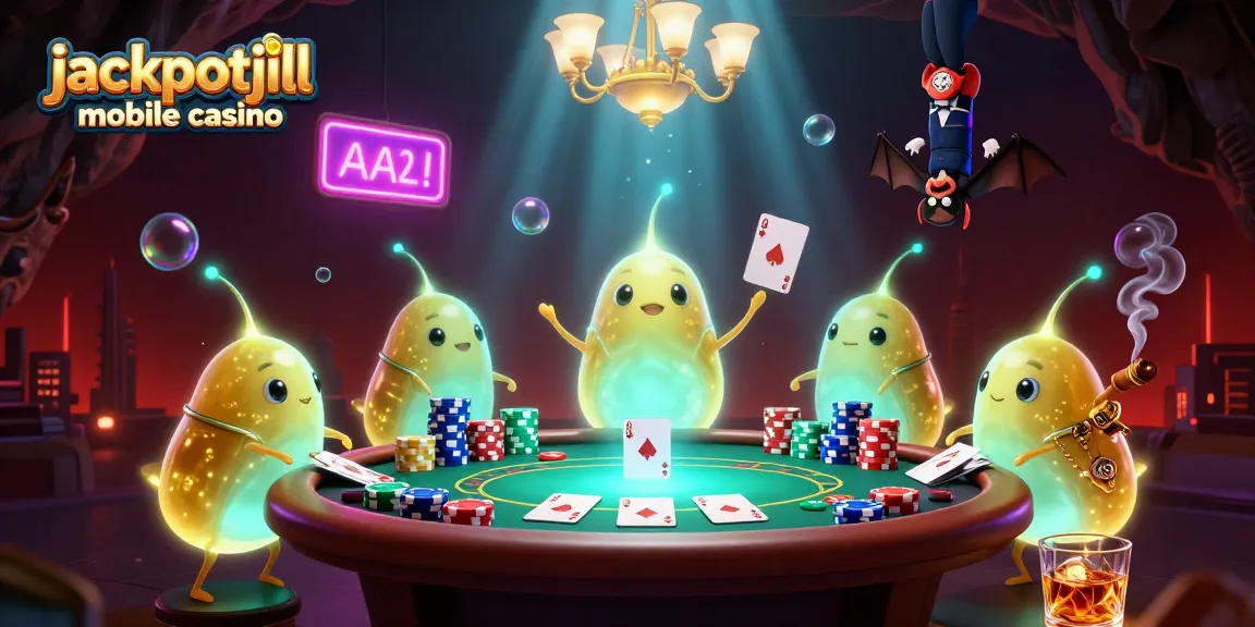 Experience the thrill at jackpotjill mobile casino with vibrant glowworms and a bat dealer amidst a seamless blend of gaming elements.