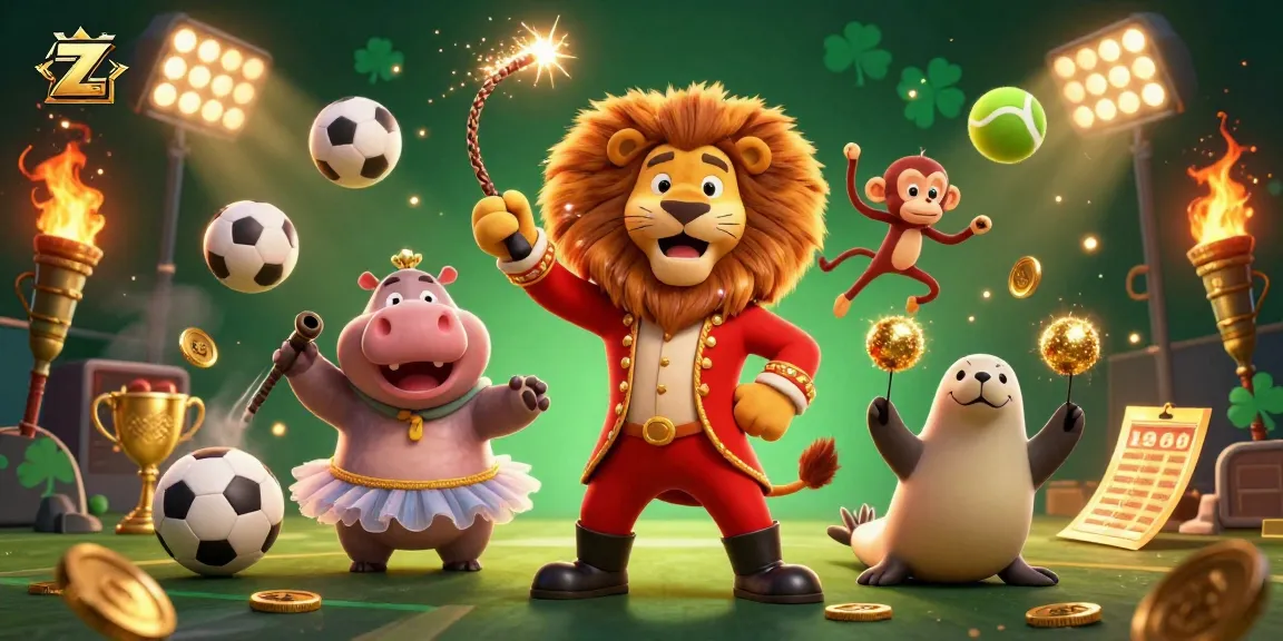 ZBET showcases exciting sports betting action with dynamic characters and golden elements.