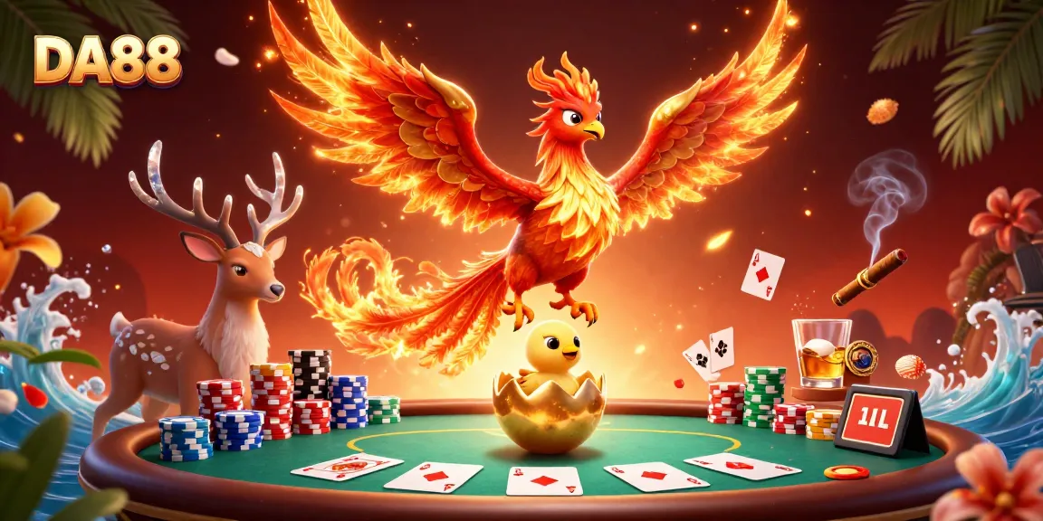 Experience thrilling poker action with DA88 inspired by a phoenix and casino ambiance.