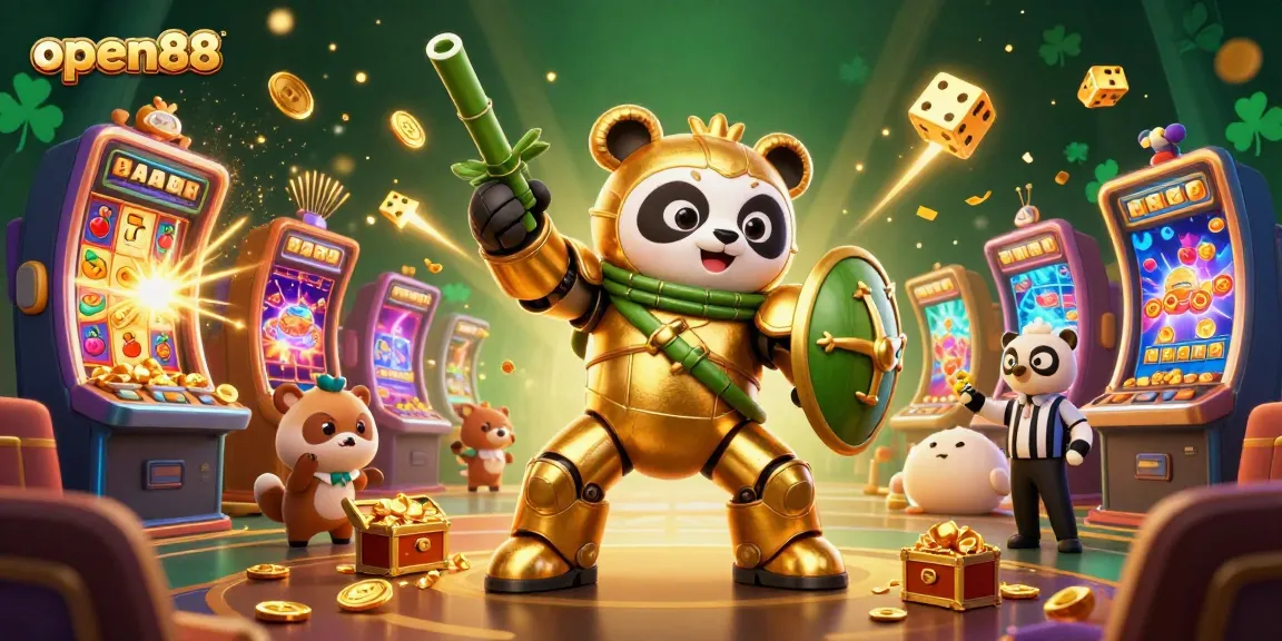 Experience thrilling casino action with the open88 tournament featuring slots, characters, and vibrant decorations.